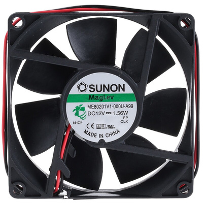 Sunon ME Series Axial Fan, 12 V dc, DC Operation, 61.2m³/h, 1.56W, 130mA Max, 80 x 80 x 20mm