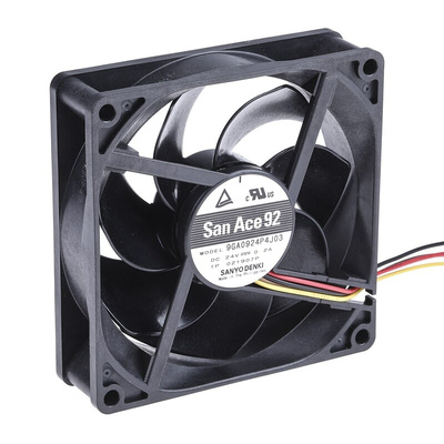 Sanyo Denki San Ace 9GA Series Axial Fan, 24 V dc, DC Operation, 132m³/h, 4.8W, 200mA Max, 92 x 92 x 25mm