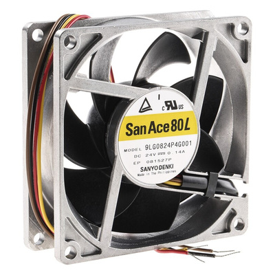 Sanyo Denki San Ace 9LG Series Axial Fan, 24 V dc, DC Operation, 92m³/h, 3.36W, 140mA Max, 80 x 80 x 25mm