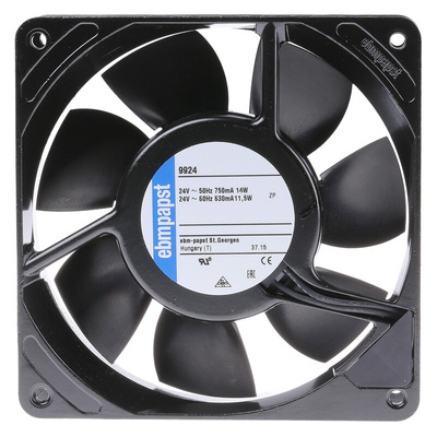 ebm-papst 9900 Series Axial Fan, 24 V ac, AC Operation, 114m³/h, 14W, 119 x 119 x 25mm