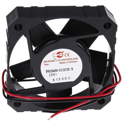 Micronel F62MM-9 Series Axial Fan, 12 V dc, DC Operation, 22m³/h, 1.08W, 90mA Max, 62 x 62 x 15mm