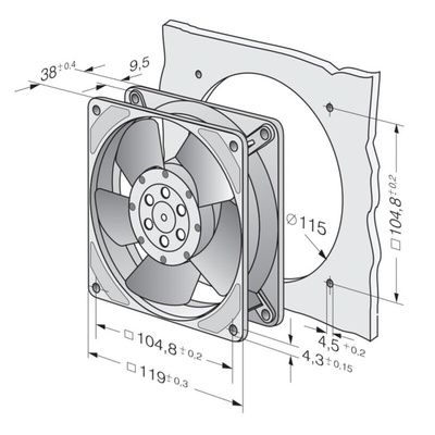 ebm-papst 4000 Z Series Axial Fan, 115 V ac, AC Operation, 180m³/h, 18W, 119 x 119 x 38mm