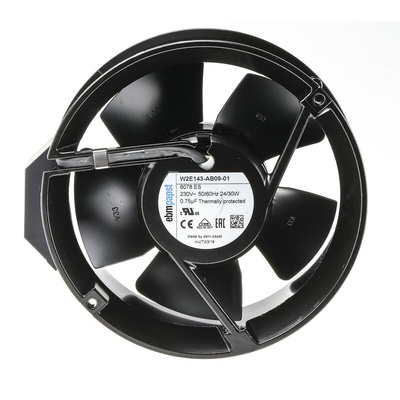ebm-papst W2E143 Series Axial Fan, 230 V ac, AC Operation, 500m³/h, 29W, 172 x 51mm