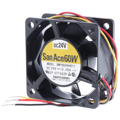 Sanyo Denki San Ace 9WP Series Axial Fan, 24 V dc, DC Operation, 31.8m³/h, 1.44W, 60mA Max, IP68, 60 x 60 x 25mm