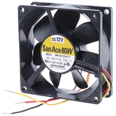 Sanyo Denki San Ace 9WP Series Axial Fan, 12 V dc, DC Operation, 61.9m³/h, 1.56W, 130mA Max, IP68, 80 x 80 x 25mm