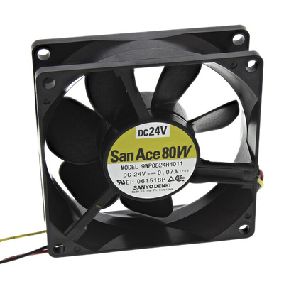 Sanyo Denki San Ace 9WP Series Axial Fan, 24 V dc, DC Operation, 61.9m³/h, 1.68W, 70mA Max, IP68, 80 x 80 x 25mm