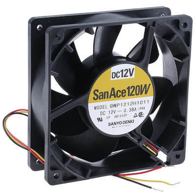 Sanyo Denki San Ace 9WP Series Axial Fan, 12 V dc, DC Operation, 168.3m³/h, 4.56W, 380mA Max, IP68, 119 x 119 x 38mm