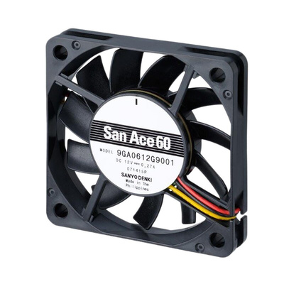 Sanyo Denki San Ace 9GA Series Axial Fan, 12 V dc, DC Operation, 30m³/h, 1.68W, 140mA Max, 60 x 60 x 10mm