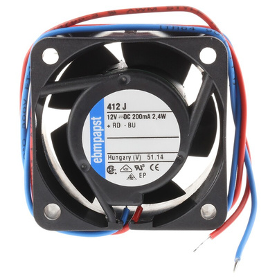 ebm-papst 400 Series Axial Fan, 12 V dc, DC Operation, 19m³/h, 2.4W, 200mA Max, 40 x 40 x 25mm