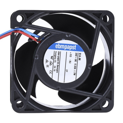 ebm-papst 600 J Series Axial Fan, 24 V dc, DC Operation, 70m³/h, 7.7W, 321mA Max, IP20, 60 x 60 x 32mm