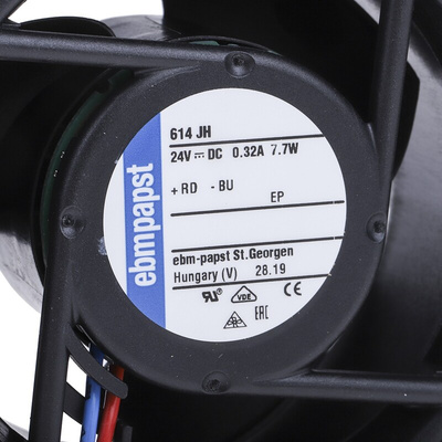 ebm-papst 600 J Series Axial Fan, 24 V dc, DC Operation, 70m³/h, 7.7W, 321mA Max, IP20, 60 x 60 x 32mm