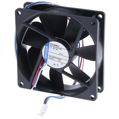 ebm-papst 3400 N Series Axial Fan, 12 V dc, DC Operation, 36m³/h, 420mW, 92 x 92 x 25mm