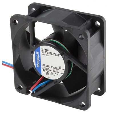 ebm-papst 600 N Series Axial Fan, 24 V dc, DC Operation, 43m³/h, 2.5W, 60 x 60 x 25mm