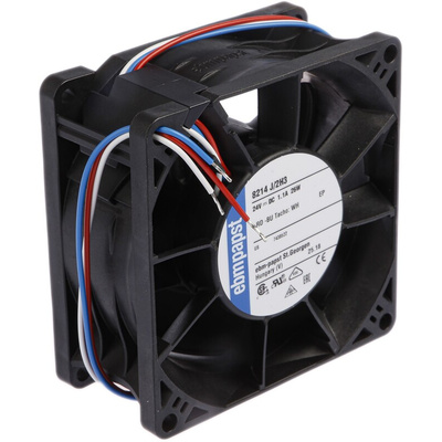 ebm-papst 8200 J Series Axial Fan, 24 V dc, DC Operation, 190m³/h, 26W, 80 x 80 x 38mm