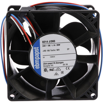 ebm-papst 8200 J Series Axial Fan, 24 V dc, DC Operation, 190m³/h, 26W, 80 x 80 x 38mm