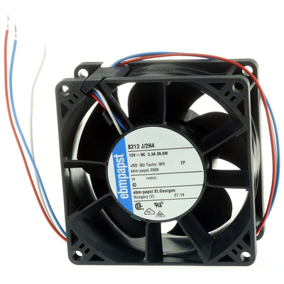 ebm-papst 8200 J Series Axial Fan, 12 V dc, DC Operation, 222m³/h, 39W, 80 x 80 x 38mm