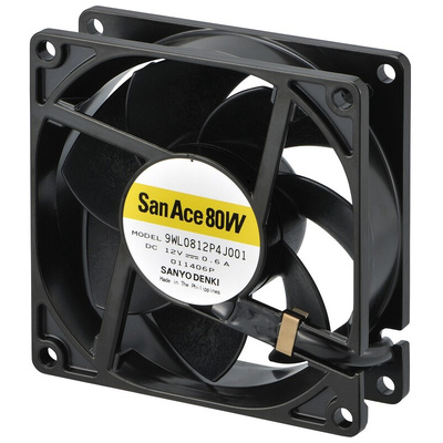 Sanyo Denki San Ace 9WL Series Axial Fan, 12 V dc, DC Operation, 124.2m³/h, 7.2W, 600mA Max, IP68, 80 x 80 x 25mm