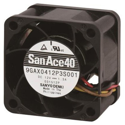 Sanyo Denki San Ace 9GAX Series Axial Fan, 12 V dc, DC Operation, 54m³/h, 15.6W, 1.3A Max, 40 x 40 x 28mm