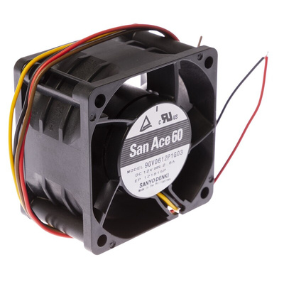 Sanyo Denki San Ace 9GV Series Axial Fan, 12 V dc, DC Operation, 142.2m³/h, 33.6W, 2.8A Max, 60 x 60 x 38mm