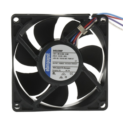 ebm-papst 8450 Series Axial Fan, 12 V dc, DC Operation, 82m³/h, 3.6W, 80 x 80 x 25mm