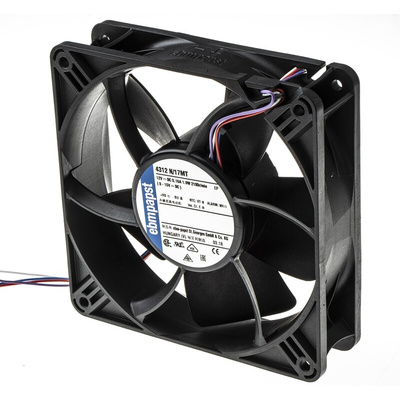 ebm-papst 4300 N - S-Panther Series Axial Fan, 12 V dc, DC Operation, 148m³/h, 1.9W, 119 x 119 x 32mm