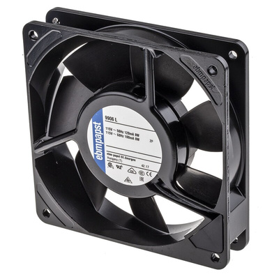 ebm-papst 9900 Series Axial Fan, 115 V ac, AC Operation, 100m³/h, 8W, 70mA Max, 119 x 119 x 25mm