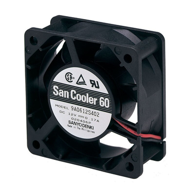 Sanyo Denki 9A Series Axial Fan, 12 V dc, DC Operation, 31.8m³/h, 1.32W, 110mA Max, 60 x 60 x 25mm