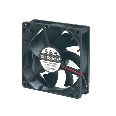 Sanyo Denki 9A Series Axial Fan, 12 V dc, DC Operation, 105.5m³/h, 4.68W, 390mA Max, 92 x 92 x 25mm