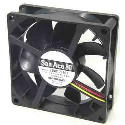 Sanyo Denki 95 Series Axial Fan, 12 V dc, DC Operation, 55.8m³/h, 1.32W, 110mA Max, 80 x 80 x 25mm