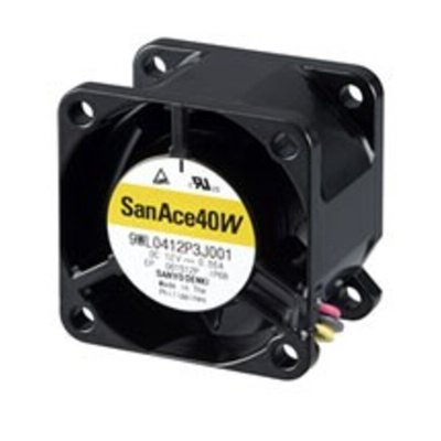 Sanyo Denki 9WP Series Axial Fan, 12 V dc, DC Operation, 11m³/h, 720mW, 60mA Max, IP68, 40 x 40 x 20mm