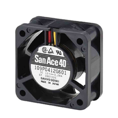 Sanyo Denki 109P Series Axial Fan, 12 V dc, DC Operation, 12.4cfm, 3.36W, 280mA Max, 40 x 40 x 20mm