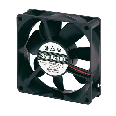 Sanyo Denki 109R Series Axial Fan, 12 V dc, DC Operation, 72m³/h, 2.16W, 180mA Max, 80 x 80 x 25mm