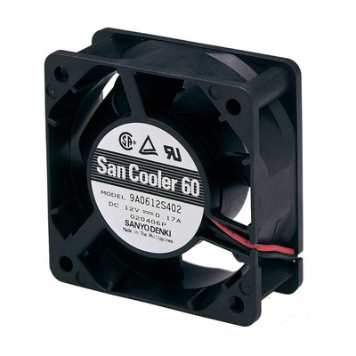 Sanyo Denki 9A Series Axial Fan, 12 V dc, DC Operation, 39.1m³/h, 2.04W, 170mA Max, 60 x 60 x 25mm