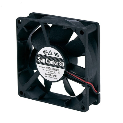 Sanyo Denki 9A Series Axial Fan, 12 V dc, DC Operation, 61.8m³/h, 1.56W, 130mA Max, 80 x 80 x 25mm