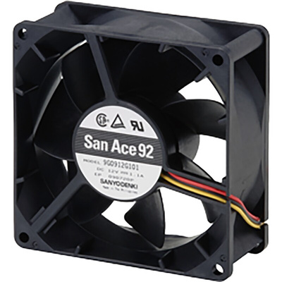 Sanyo Denki 9G Series Axial Fan, 24 V dc, DC Operation, 186.9m³/h, 13.2W, 550mA Max, 92 x 92 x 38mm