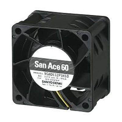 Sanyo Denki 9GA Series Axial Fan, 12 V dc, DC Operation, 90m³/h, 11.4W, 950mA Max, 60 x 60 x 38mm