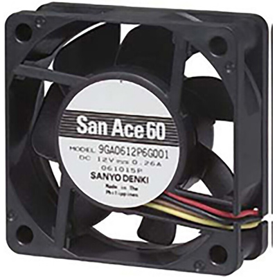 Sanyo Denki 9GA Series Axial Fan, 12 V dc, DC Operation, 52.8m³/h, 3.12W, 260mA Max, 60 x 60 x 20mm