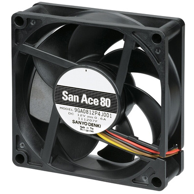 Sanyo Denki San Ace 9GA Series Axial Fan, 12 V dc, DC Operation, 124m³/h, 7.2W, 600mA Max, 80 x 80 x 25mm