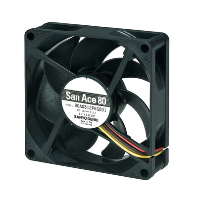 Sanyo Denki 9GA Series Axial Fan, 12 V dc, DC Operation, 103.2m³/h, 3.6W, 300mA Max, 80 x 80 x 20mm