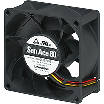 Sanyo Denki 9GA Series Axial Fan, 24 V dc, DC Operation, 156m³/h, 11.28W, 470mA Max, 80 x 80 x 38mm