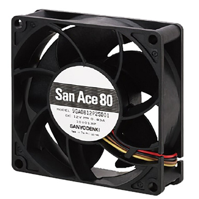 Sanyo Denki 9GA Series Axial Fan, 24 V dc, DC Operation, 146.9m³/h, 10.1W, 420mA Max, 80 x 80 x 32mm