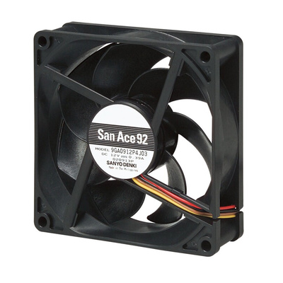 Sanyo Denki 9GA Series Axial Fan, 12 V dc, DC Operation, 132m³/h, 4.68W, 390mA Max, 92 x 92 x 25mm