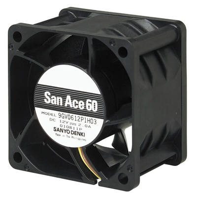 Sanyo Denki 9GV Series Axial Fan, 48 V dc, DC Operation, 129.1m³/h, 24W, 500mA Max, 60 x 60 x 38mm