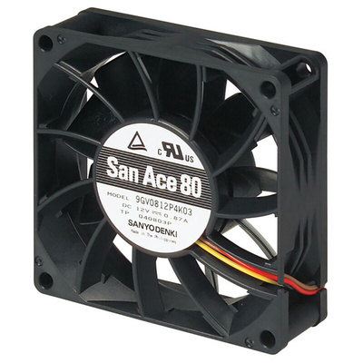 Sanyo Denki 9GV Series Axial Fan, 12 V dc, DC Operation, 103m³/h, 5.6W, 470mA Max, 80 x 80 x 25mm