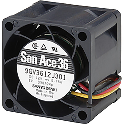 Sanyo Denki 9GV Series Axial Fan, 12 V dc, DC Operation, 33m³/h, 4.08W, 750mA Max, 36 x 36 x 28mm