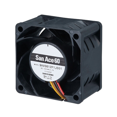 Sanyo Denki 9HV Series Axial Fan, 12 V dc, DC Operation, 112.8m³/h, 32.4W, 2.7A Max, 60 x 60 x 38mm