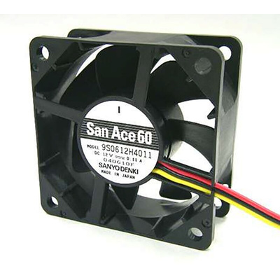 Sanyo Denki 9S Series Axial Fan, 12 V dc, DC Operation, 23.9m³/h, 840mW, 70mA Max, 60 x 60 x 25mm