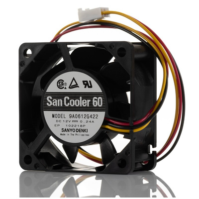 Sanyo Denki Axial Fan, 12 V dc, DC Operation, 27.6cfm, 2.88W, 240mA Max, 60 x 60 x 25mm