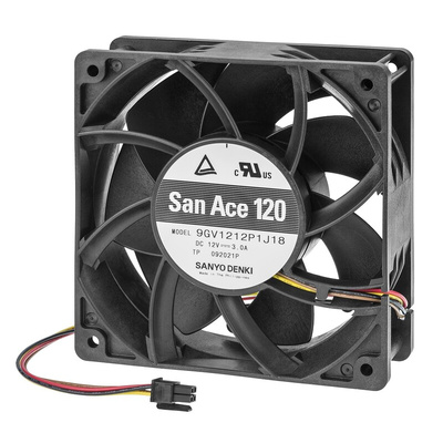 Sanyo Denki Axial Fan, 12 V dc, DC Operation, 224cfm, 36W, 3A Max, 120 x 120 x 38mm