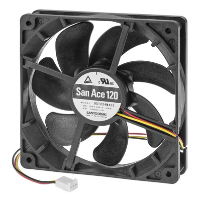 Sanyo Denki Axial Fan, 12 V dc, DC Operation, 86.5cfm, 4.68W, 390mA Max, 120 x 120 x 25mm